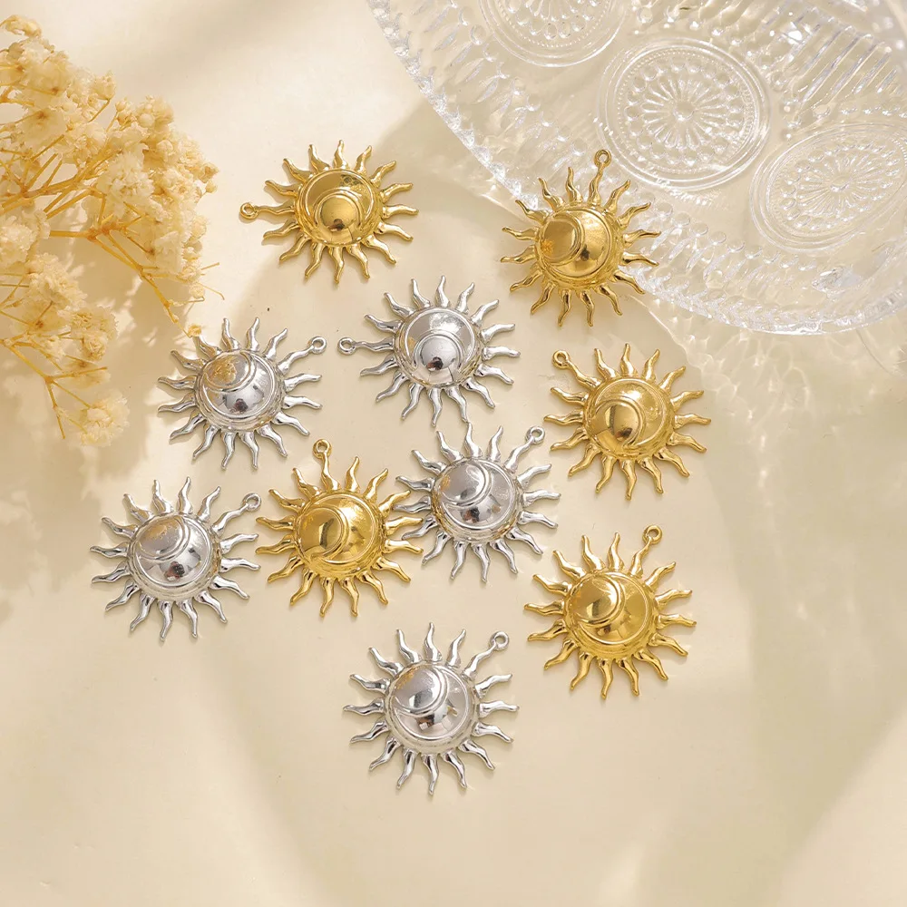 

5pcs Handmade Sunflower Pendant Charms Stainless Steel Necklace Earrings Pendant Connectors Diy Jewelry Making Accessories