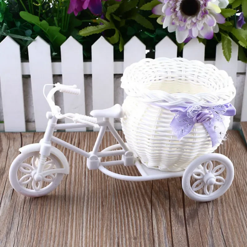 Bicycle Decorative Flower Basket Newest Plastic White Tricycle Bike Design Flower Basket Storage Party Decoration Pots