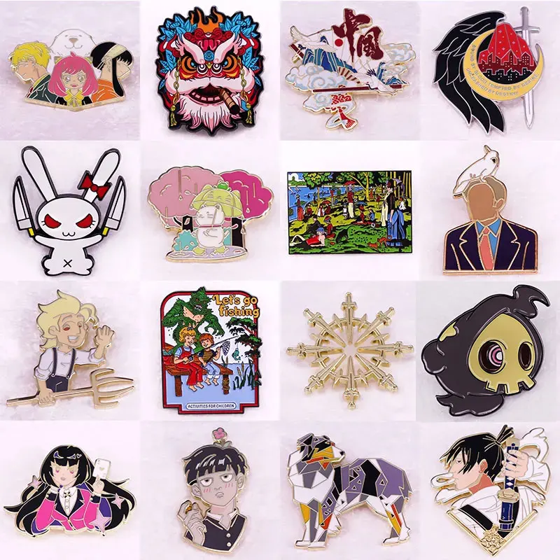 Cherry Blossom Tree Rainy Day Stroll Cat Cartoon Brooch Classic Anime Enamel Pin Clothing & Bag Accessories Cute Jewelry Gifts