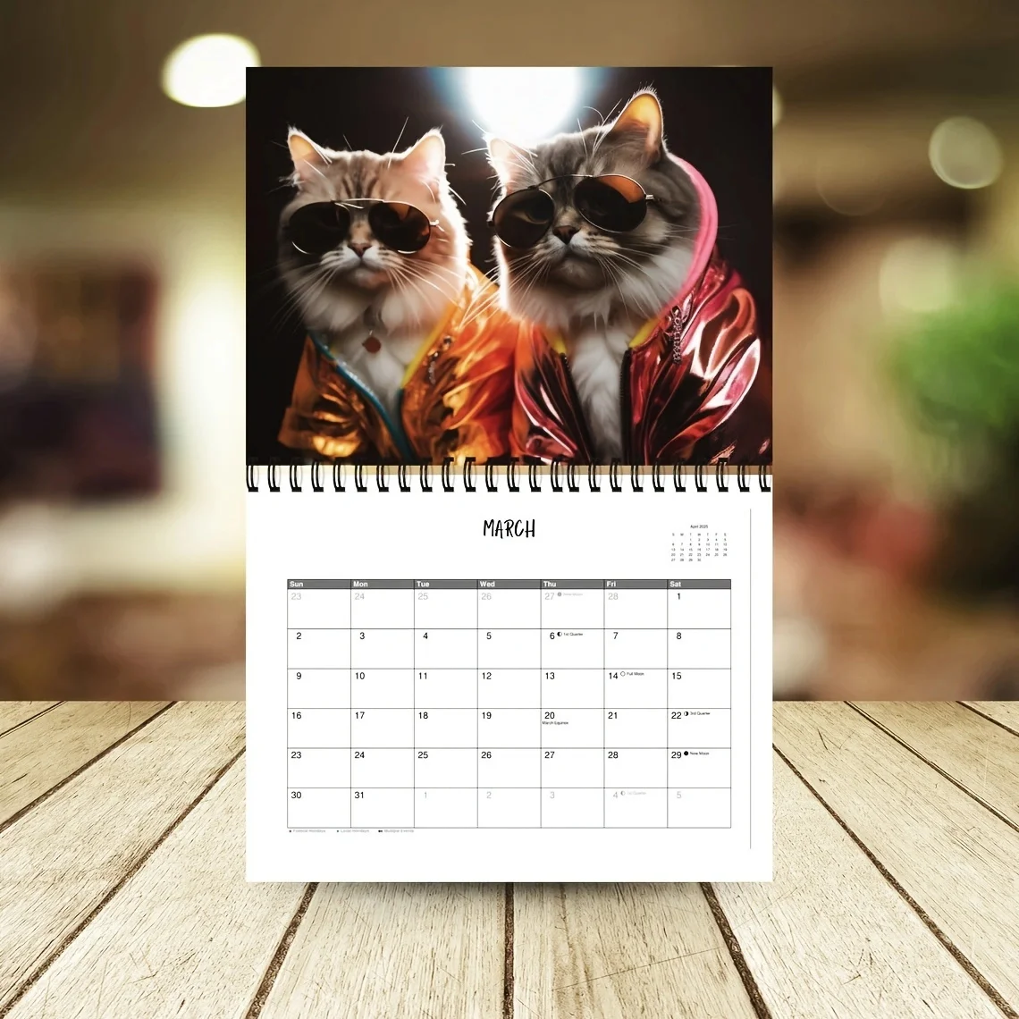 2025 Fashionable Cats Monthly Wall Calendar Cute Cat Themed Hanging Calendar for Cat Lovers Festival Party Decoration Gift Idea