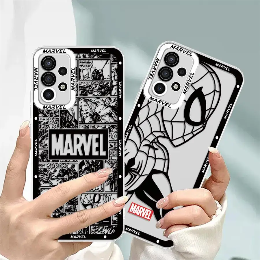 Marvel SpiderMan Logo Phone Case for Samsung Galaxy A35 A55A53 A54 A73 A34 A33 A25 A24 A13 A14 A15 Soft Transparent Cover