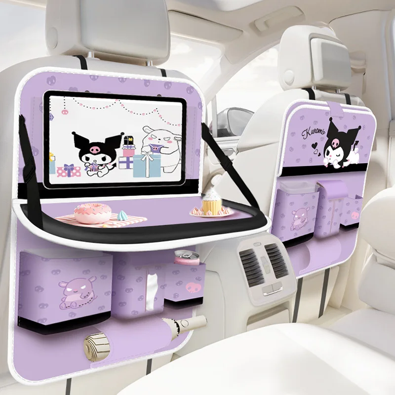 Sanrio Car Seat Backrest Storage Rack Storage Bag Tissue Box Small Table Cartoon Kuromi Storage Hanging Bag Car Accessories