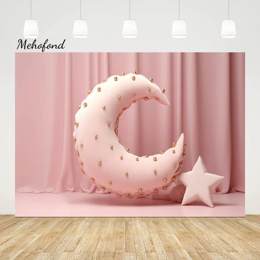 

Mehofond Pink Moon Star Photography Backdrops Girl Birthday Party Baby Shower Decor Indoor Pregnant Background Photo Studio Prop