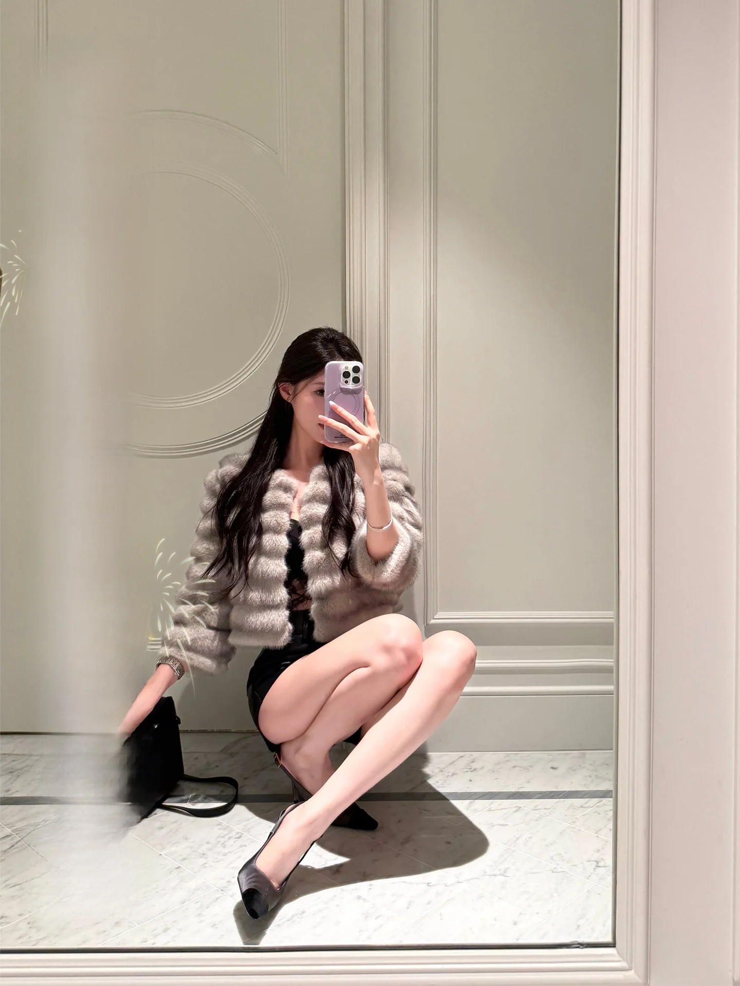 

Fay ort ey Women's Jaet Fake Mink Fur Coat Elely Versatile Eco-friendly Seven-eighth Sve Faionable Women's Out...