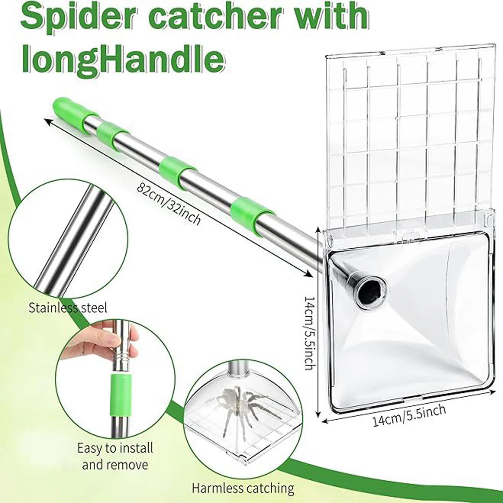 

32-дюймовый регулируемый инструмент для безопасного отлова насекомых с длинной ручкой, без угрозы для животных, для дома, сада, патио, улицы