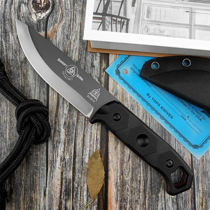 TOPS Brakimo Outdoor Straight Knife EDC Tactical Fixed D2 Blade Nylon fiberglass handle with Kydex Sheath Hunting Survival Tool