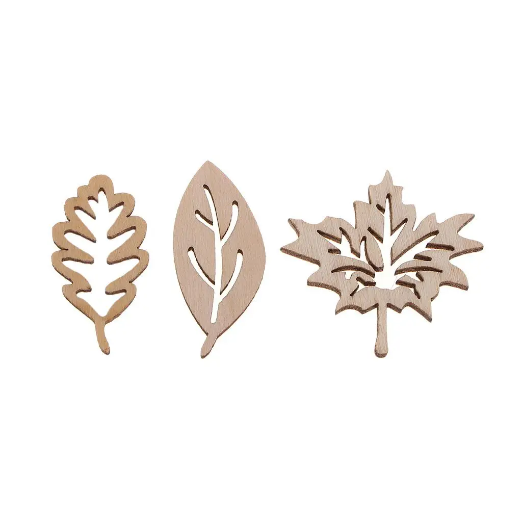 50 Pieces Wooden Leaf Embellishments Unfinished Wood Chips for Taking Photos of Props, Home ornament, Wall Hanging Decoration