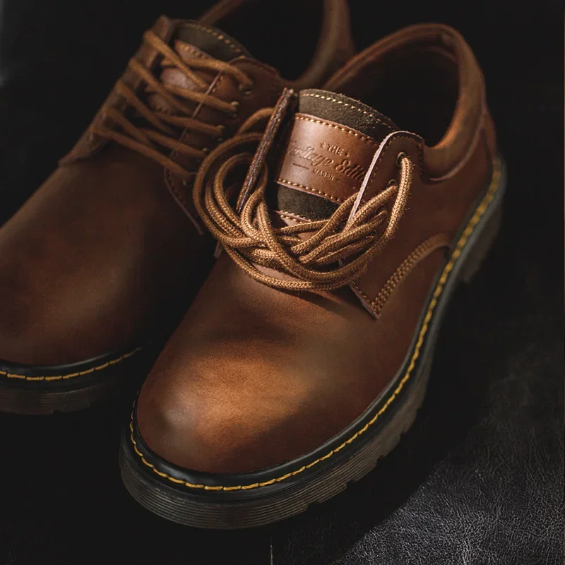 Maden-Chaussures britanniques en cuir véritable pour hommes, bottes de rinçage de travail décontractées, chaussures de sécurité basses de luxe, printemps, automne, extérieur, designer