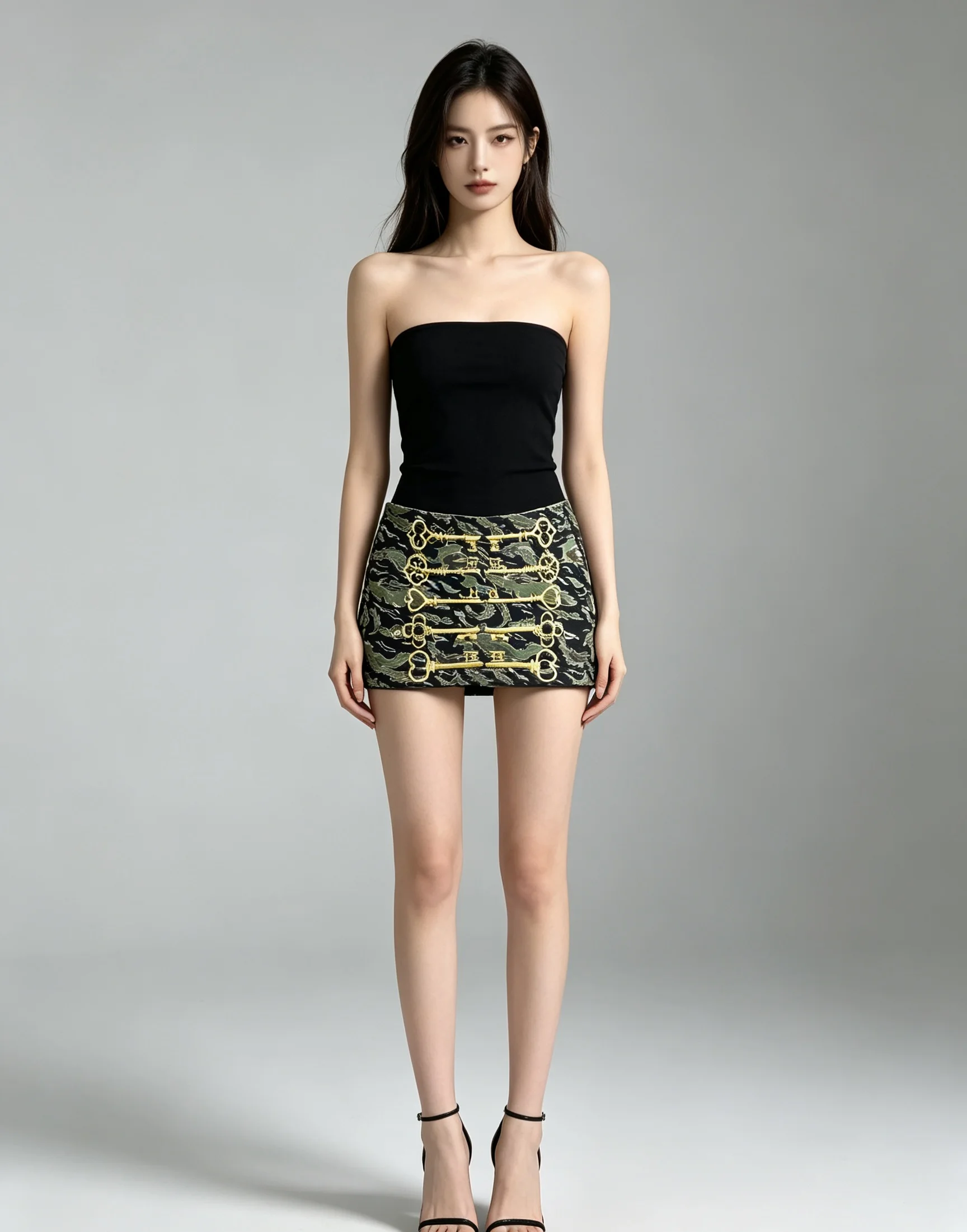 Y2K Vintage Mini Skirt Golden Key Embroidery Low Rise A‑Line Skirt Women Street Club Party Short Skirt