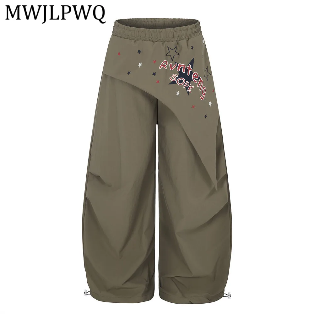 

Мужские повседневные брюки с широкими штанинами и узорчатой лоскутной отделкой MWJLPWQ, модные плиссированные спортивные брюки в стиле хип-хоп, весенние, в пол, 14448