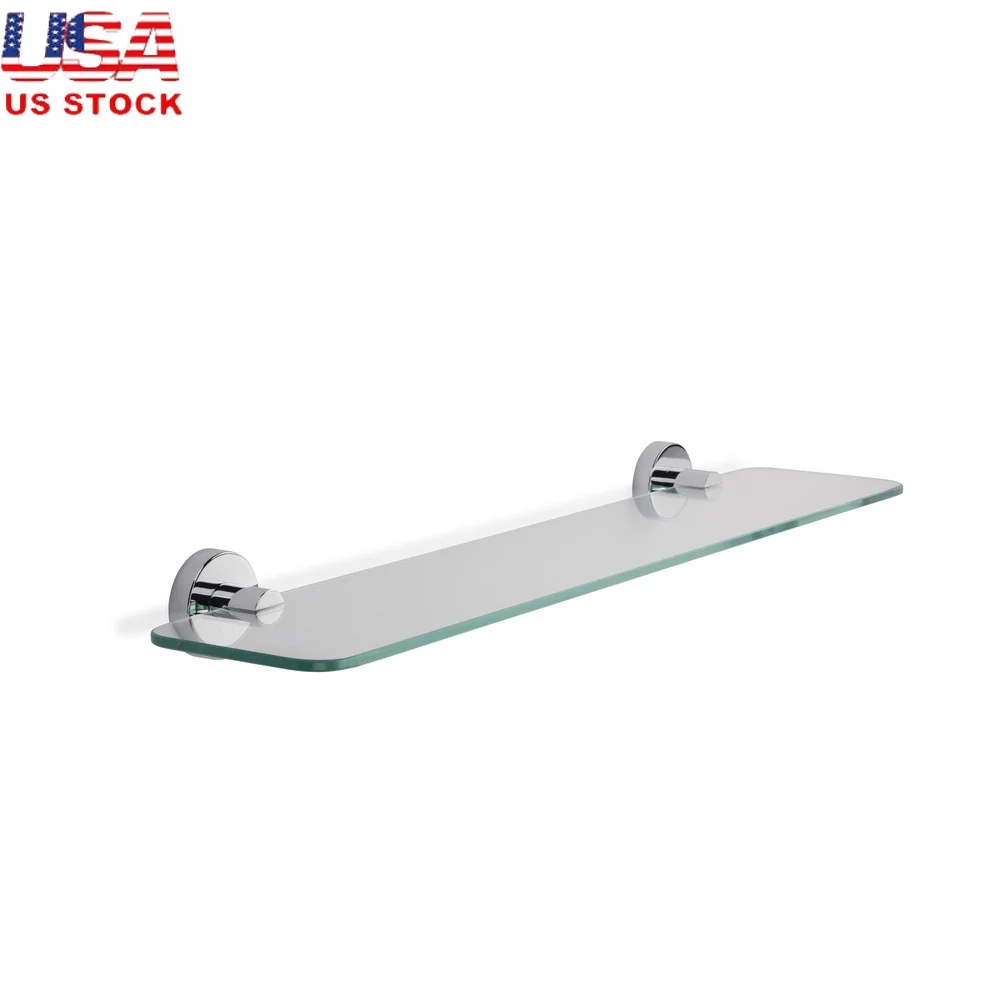 

Полка для ванной комнаты из закаленного стекла, хромированная настенная полка для хранения, прочные кронштейны из цинкового сплава, простая установка, все в комплекте оборудования