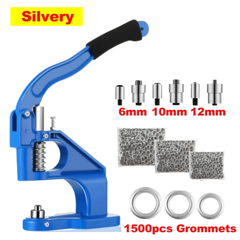 Handleiding Grommet Oogje Machine DIY Handpers Leathercraft Naaien Drukken Punch Tool met 6/10/12mm Sterft + 1500 stuks Grommets
