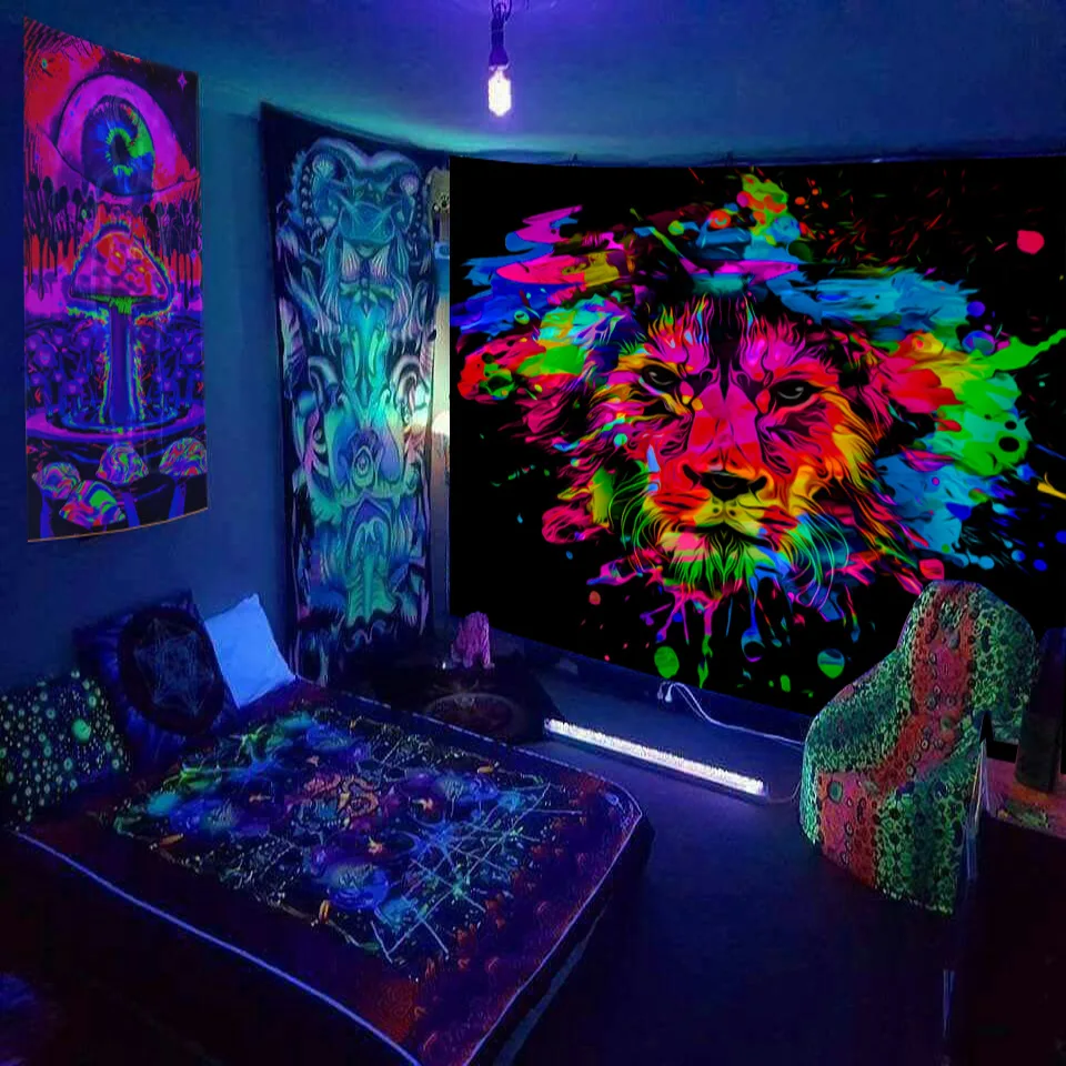 Fluorescent tapestry  fluorescent tapestry psychedelic mushroom wall hung hippie decorative room aesthetics