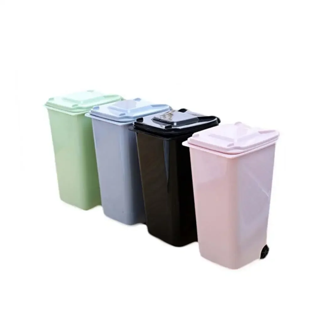 Mini Wheelie Trash Can Storage Bin Desktop Organizer Pen Pencil Cup Creative