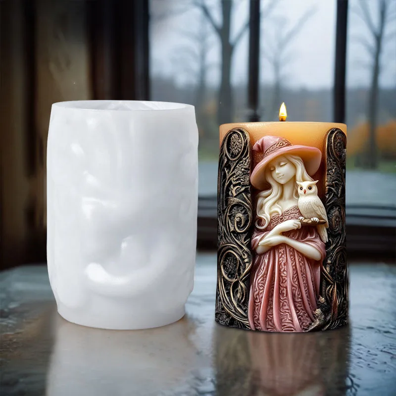 DIY Witch Cylinder Candle Silicone Mold Skull Relief Cylinder Resin Silicone Mould Halloween Gift Witch Cylinder Gypsum Molds — zdjęcie 4