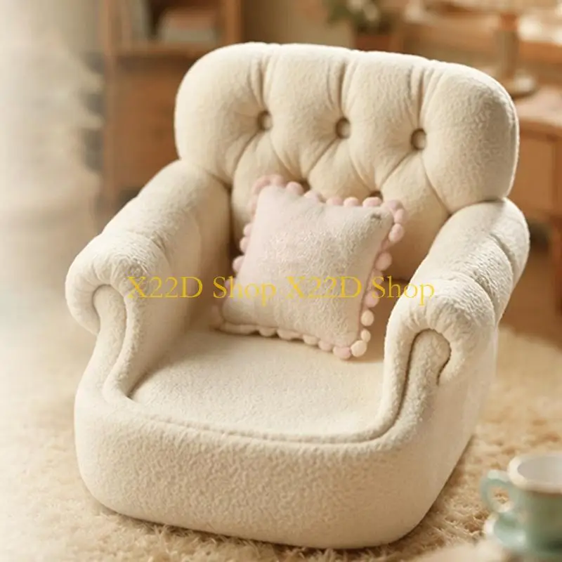 X22D Tufted Mini Sofa in Cream White for Photo Display Styling Use