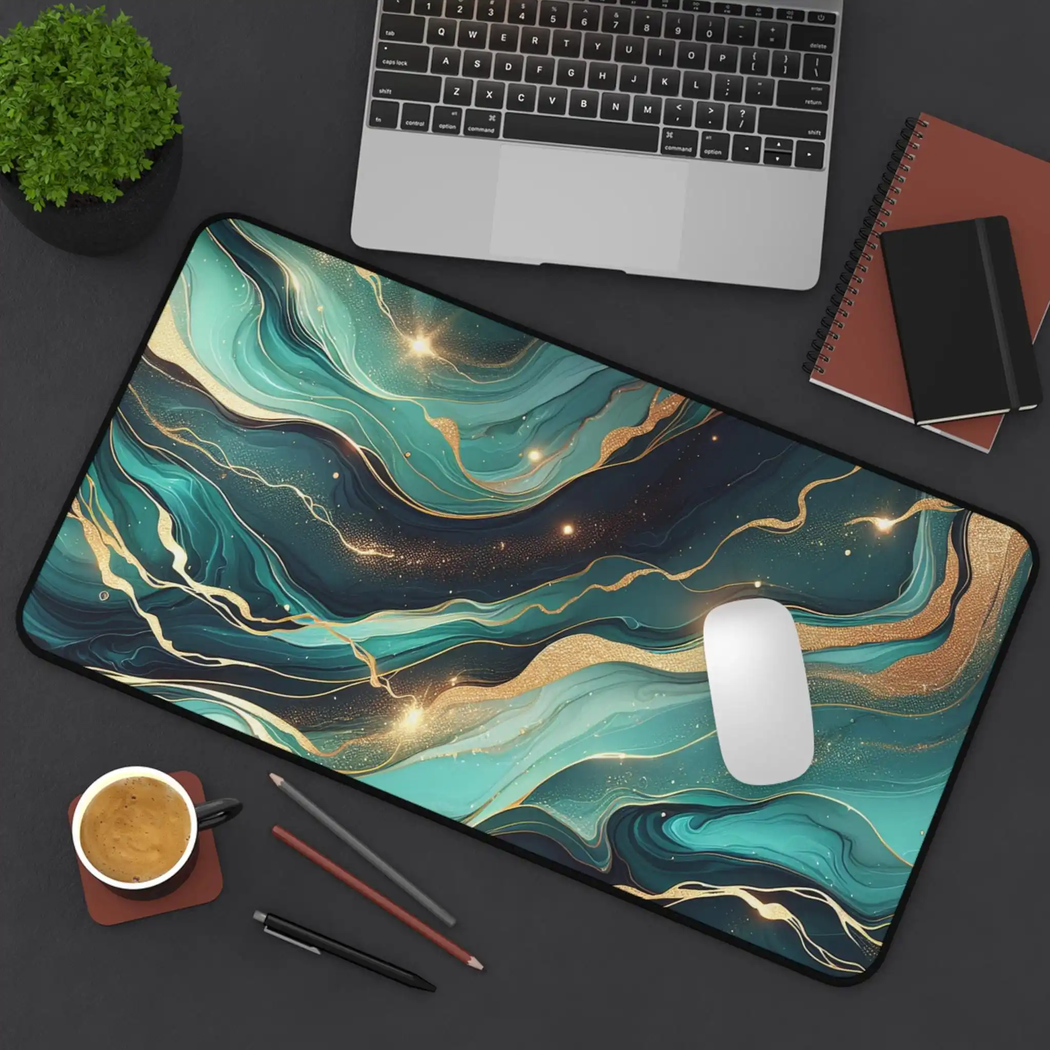 

Blue-green Marble Pattern Desk Mat, Non-slip and Waterproof Gaming Mouse Pads, Suitable for Computer Desks， Kawaii Desk Pad