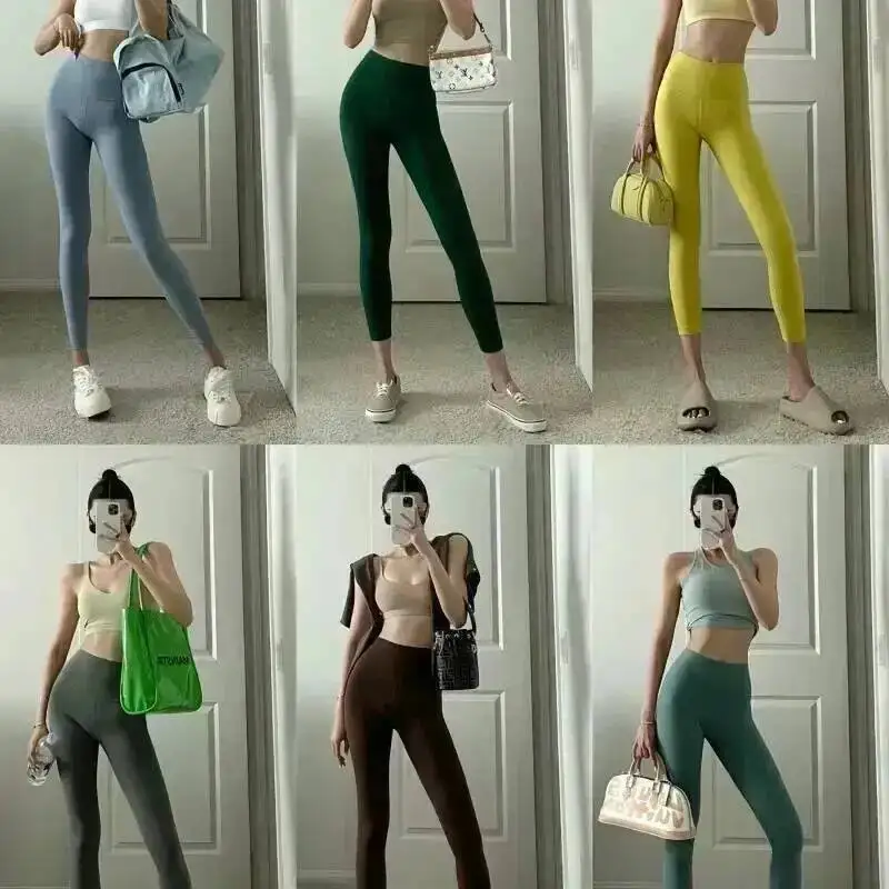 

No Embarrassment Line Sports Fiess Pants Tight Peach Lift Hip High Waist Nude Yoga Leggings