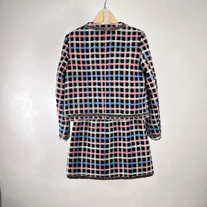 Cappotto a maniche lunghe scozzese Vintage francese da donna + minigonna abito in Tweed Casual Chic di alta qualità piccola fragranza Set da donna in due pezzi