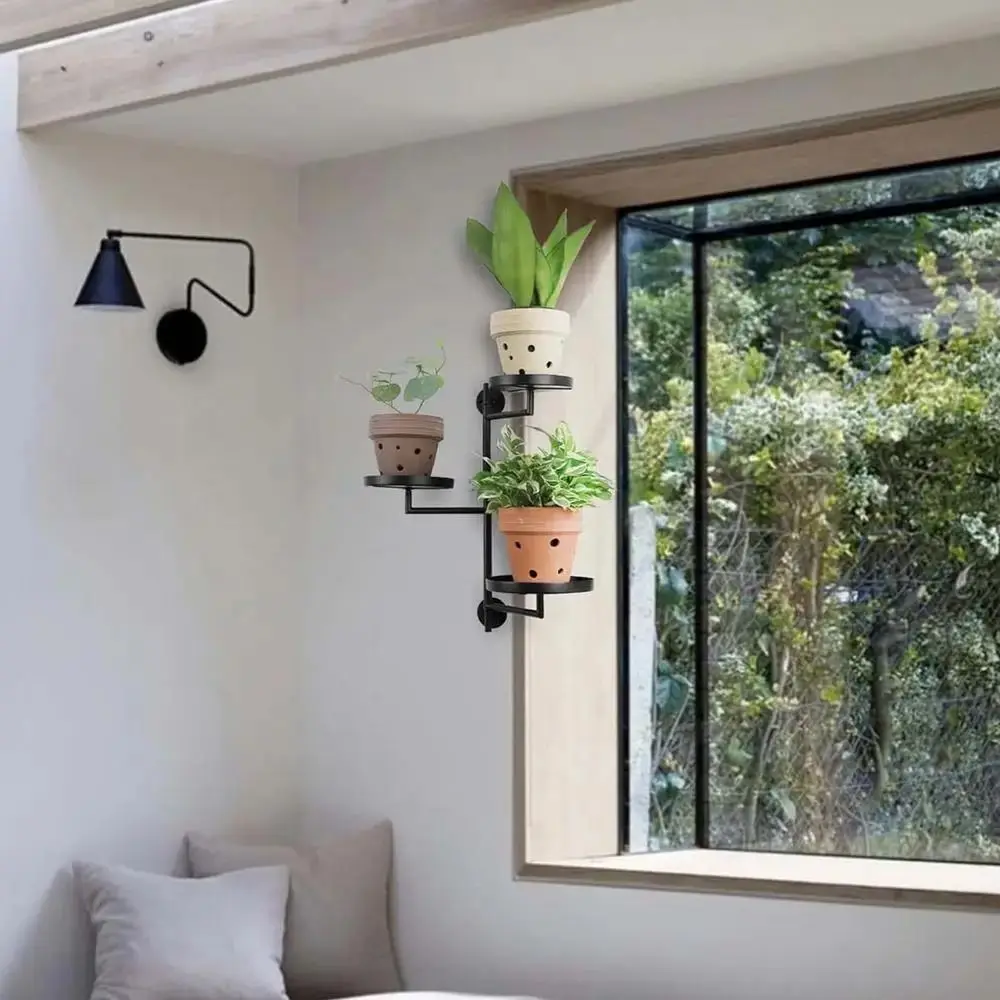 Green Plant Potted Rotating window plant stand Creative Waterproof Metal plant frame Simple Three layers of plant support Wall