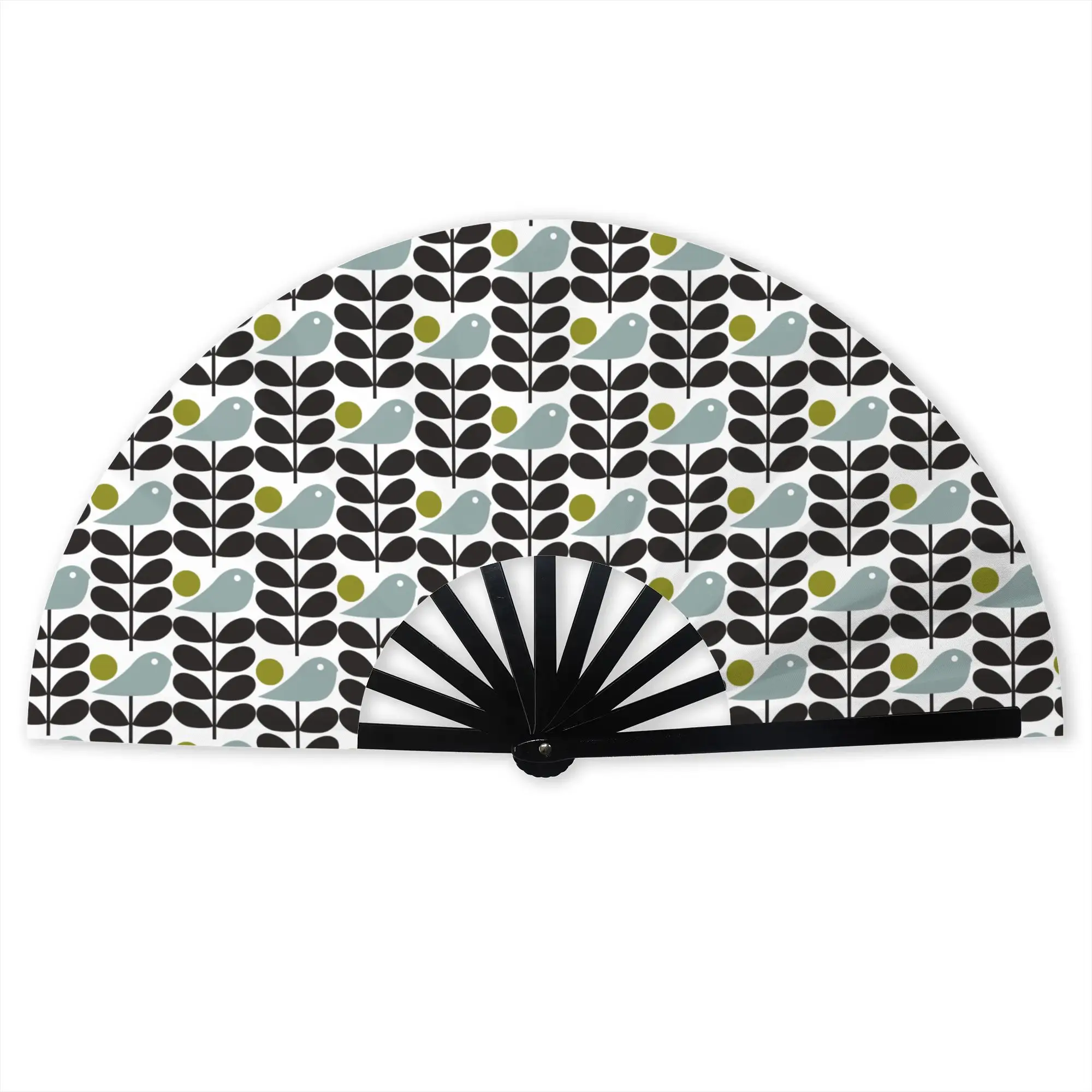Custom Orla Kiely Birds Promotional Gift Hand Fan Wedding Scandinavian Flowers Durable Folding Fans Unique Bulk Pack Fan
