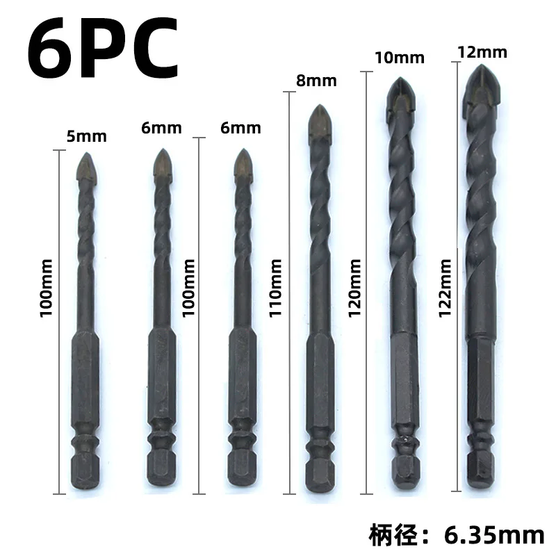 Black Drill Hex Shank Drill 5PC Set Ceramic Tile Glass Hole Opener four-edge Alloy Drill Bit