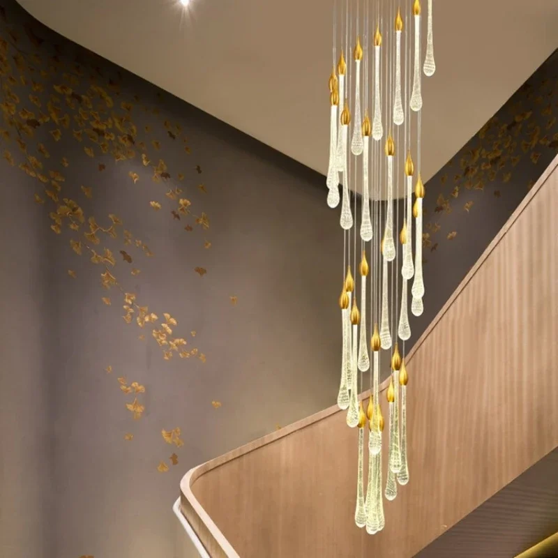Modern Minimalist Villa  Meteor Shower Crystal Hanging Lamp Kitchen Living Room Staircase LED Long Chandelier Home Decor Light