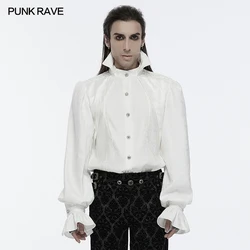 PUNK RAVE Men's Gothic Stand Collar Shoulder Lace Drawstring Palace Gorgeous Shirt Party Club Tops Men Clothing Two Colors