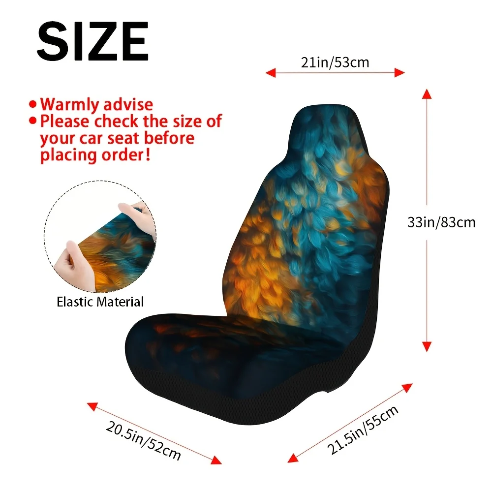 Set Of 2, Car Seat Covers With Fiery Blue Feather Design – Premium Full Set For Two Front Seats, Sturdy And Fashionable Protecto
