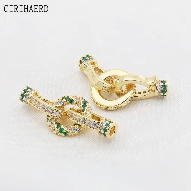 Women Bracelets Round Connector Clasps 14K Gold Plated Inlaid Zircon Fastener Clasp For Pearls Necklace Jewelry Making Supplies