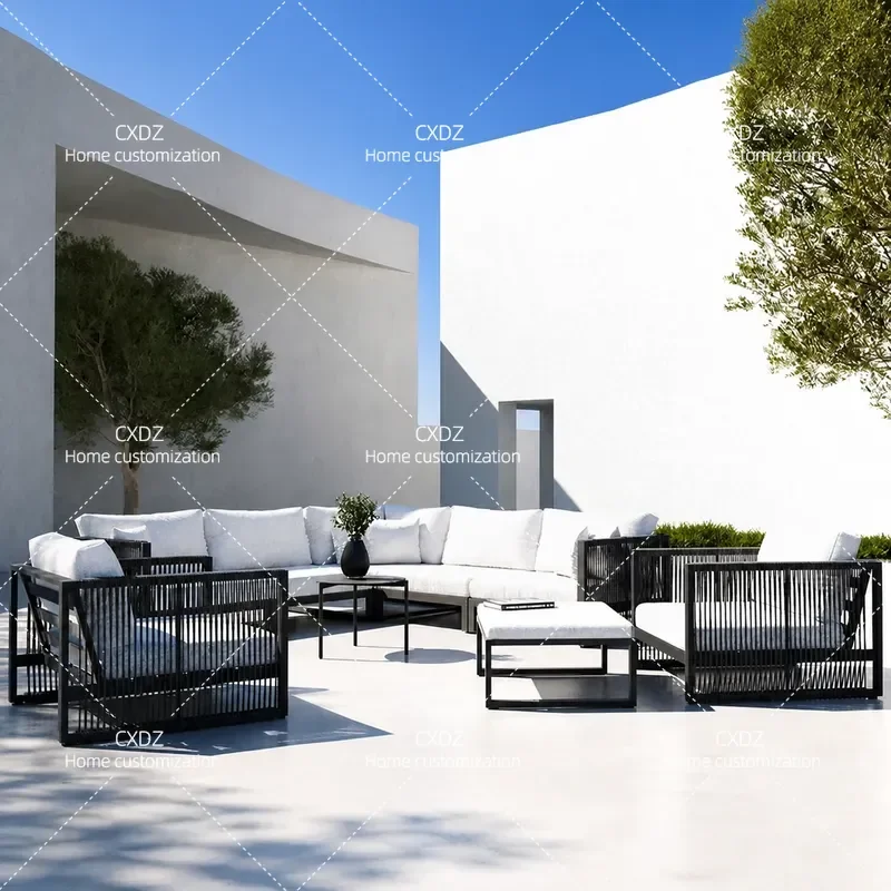 Outdoor Aluminum Alloy Rattan Sofa Set Waterproof Sunproof Patio Furniture for Courtyard Balcony Terrace Garden Lounge Chair
