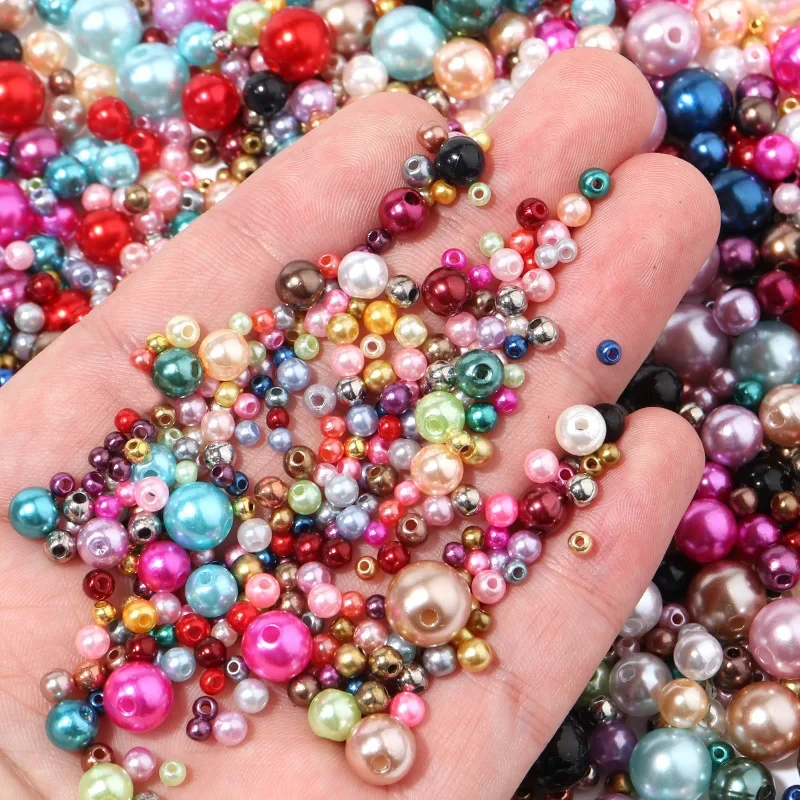 144Pcs Colorful Imitation Pearl Beads With Hole 3-8mm Round Resin Pearl Ball Beads Spacer Loose Beads for DIY Jewelry Craft Make