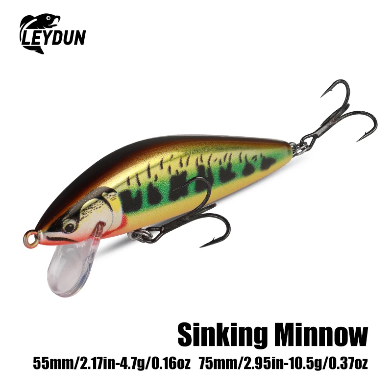 Przynęty wędkarskie Leydun Suspending Sinking Minnow 55mm 4.7g 75mm 10.5g Sztuczne przynęty na pstrągi Jerkbait Wobblers Twarde przynęty pływające