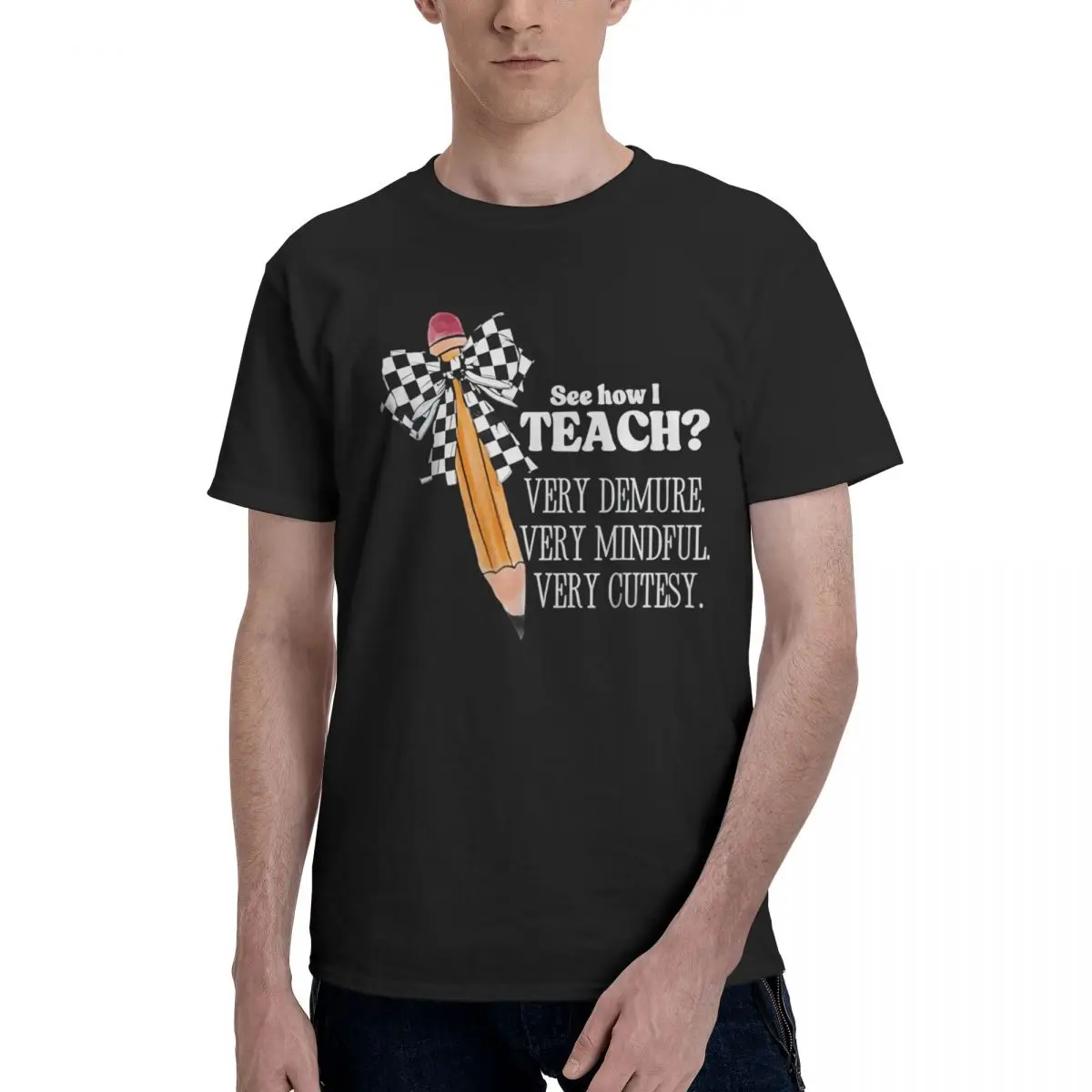 Cute Teacher Pencil Bow Campaign T-shirts Home Championship Graphic Vintage Eur Size