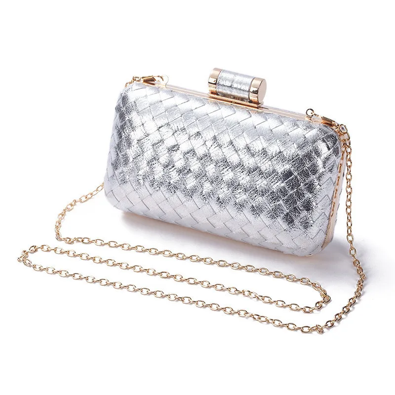 Bolso de mano de noche dorado para mujer, bolsos de tejido para fiesta de boda, bolsos de mano con cadena de Metal nupcial, bolsos pequeños, MN1398