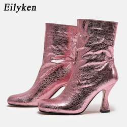 Eilyken Large Size 43 Silver Green Round Toe Ankle Boots Women Party Modern Booties Fashion Ladies High Heel Shoes Zapatos Mujer