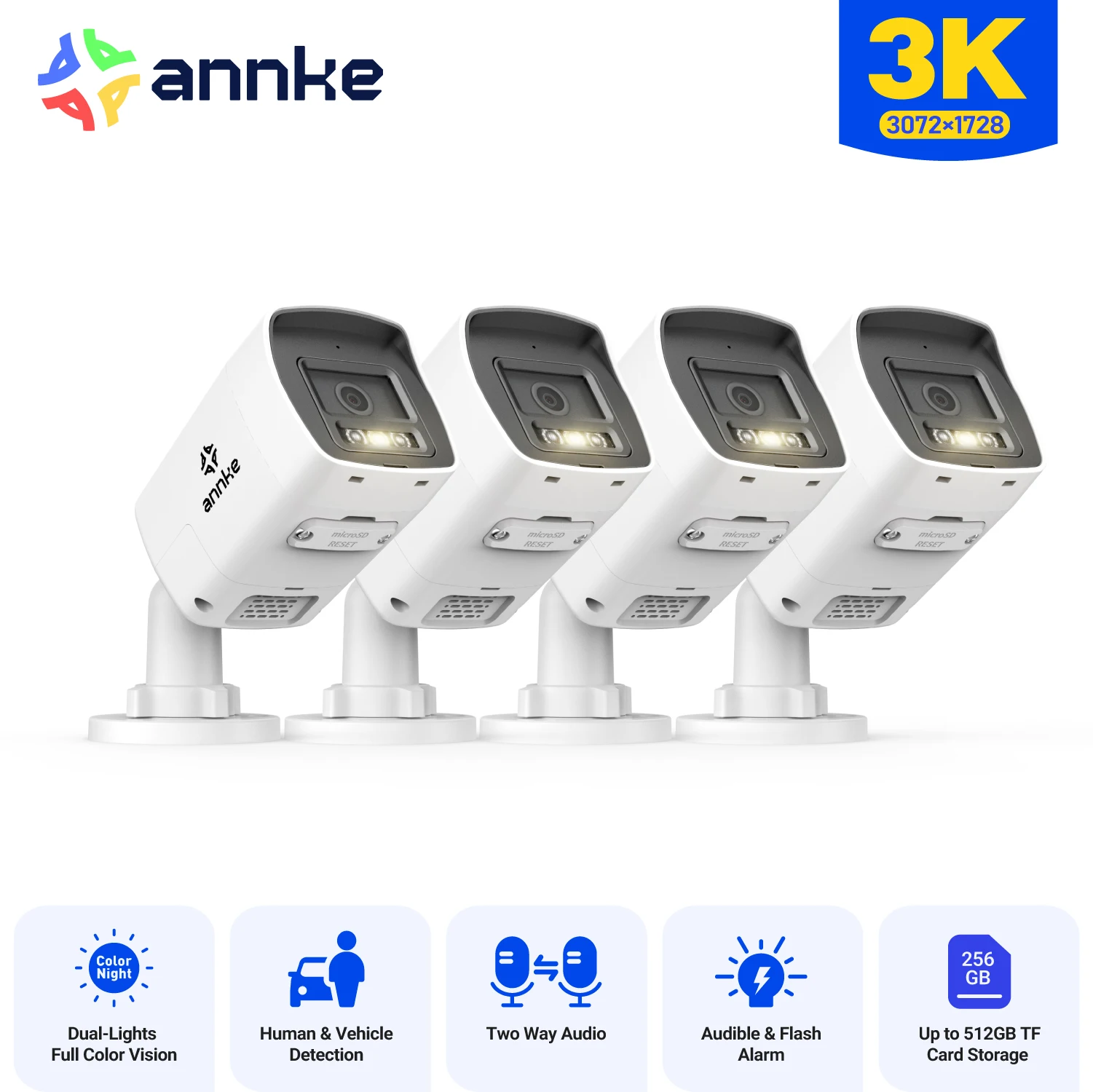 

Annke H.265+ 3K Dual Light Audio Fixed Camera Human Vehicle Detection 6MP HD IP Security Camera Poe Two-way Audio 2.8MM Lens
