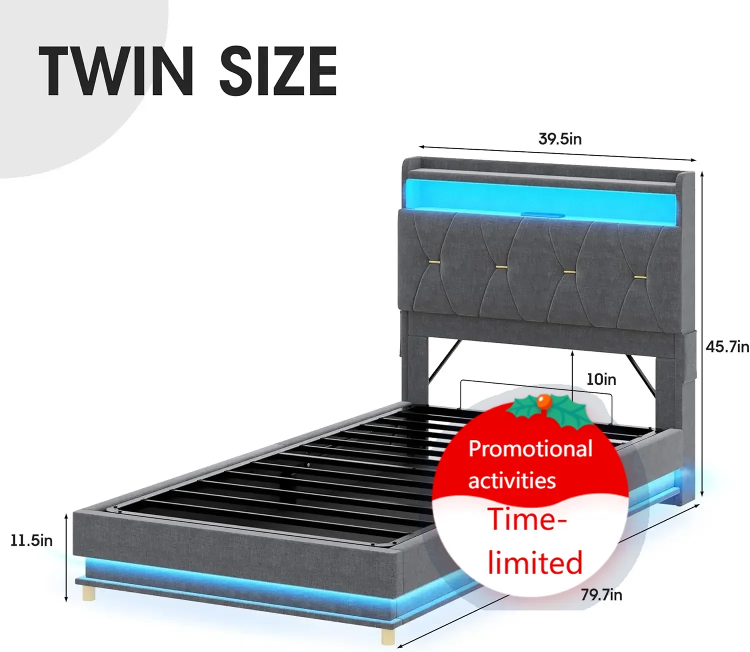 

Хит продаж: двуспальная кровать с подъемным механизмом и местом для хранения, изголовье с функцией зарядки, светодиодная подсветка, мягкая обивка, платформенная кровать