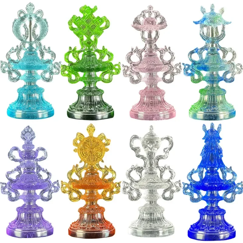 Antique Style Glazed Buddhist Eight Treasures Ornament for Temple Ancestral Hall Decoration Religious Altar Supply Auspicious