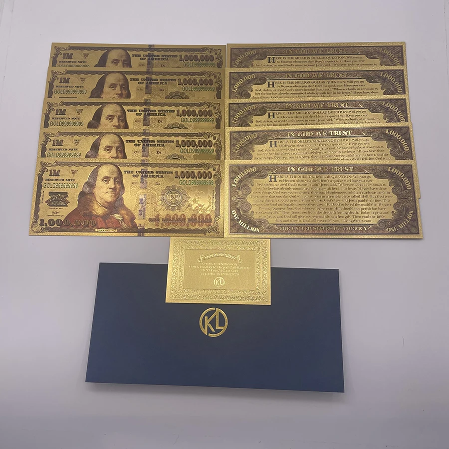 American Bill Dollar Gold Banknote $1000000 Fake Money 24k Gold Note for Collection  Souvenir Ticket Cards