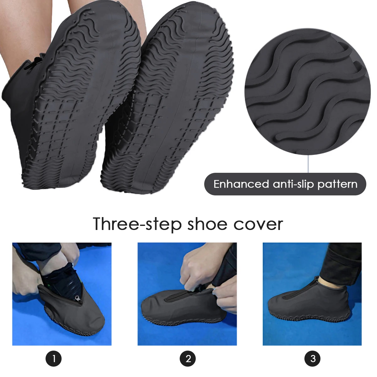 Copriscarpe in silicone nero con cerniera copriscarpe impermeabili per scarpe felpe resistenti stivali in gomma antiscivolo protezione per scarpe