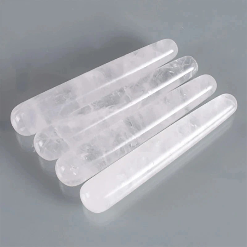 Natural White Crystal Jade Massager Rock Quartz Massage Wand Gua Sha Stone Stick Beauty Scraping Tool