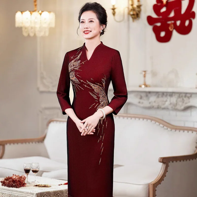 2025年春新作 美しいファッション エレガント 高級 大人女性 ウェディング トースト プレミアムドレス 花嫁の母 デイリーウェア