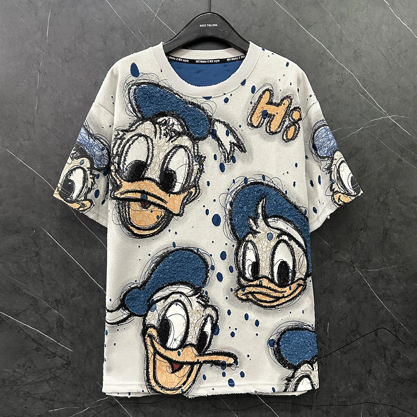 

Fashion Autumn Women Short Sleeve Tees Hole Sequins Cartoon Embroidery Round Neck Pullover Top All-match Students Cotton T-shirt