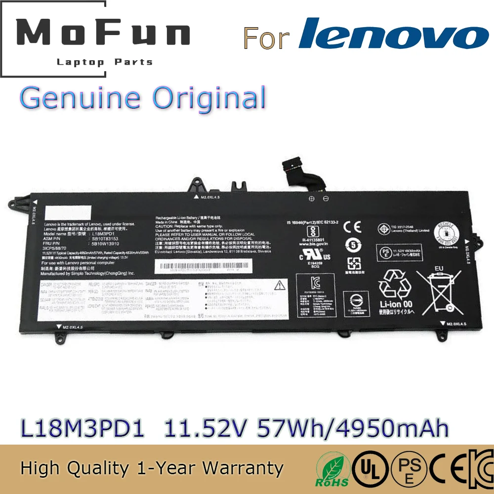 Brand New Original L18M3PD1 11.52V 57Wh Laptop Battery for Lenovo Thinkpad T14S T490S T495S L18L3PD1 L18C3PD1 02DL014