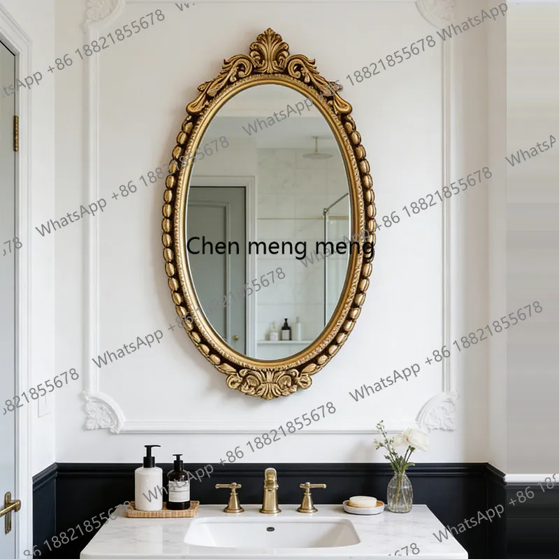 Customized retro American oval mirror bedroom makeup mirror light luxury court style decorative mirror