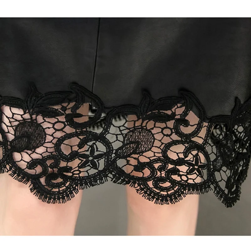 กระโปรงทรงเอเอวสูงสีพื้นแต่งผ้าลูกไม้สไตล์แฟชั่นฤดูใบไม้ร่วงฤดูหนาว กระโปรงทรงเข้ารูปผ้าตาข่ายสีดำแบบไม่สมมาตรสำหรับผู้หญิง