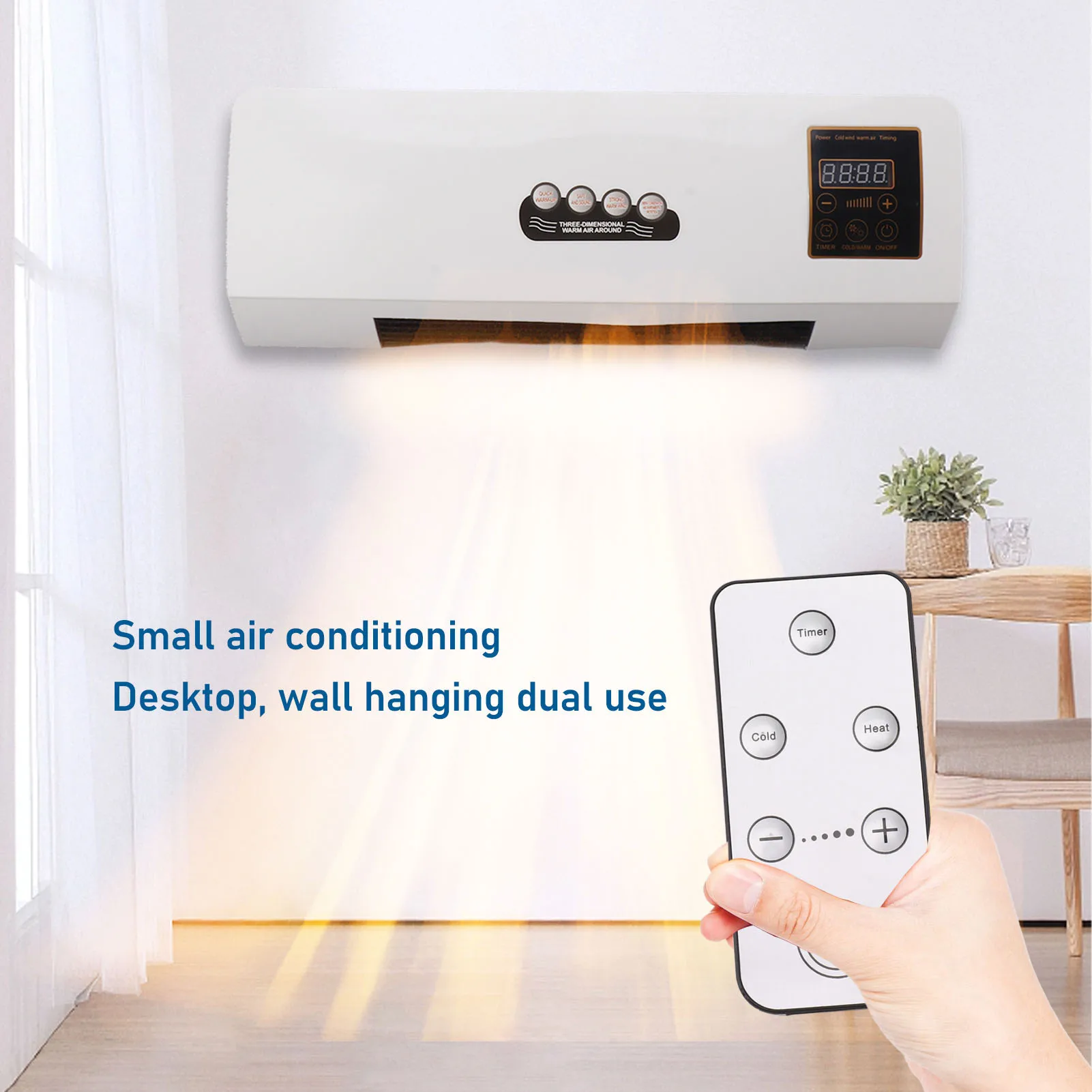 Aire acondicionado de pared de 1800W, ventilador de calefacción eléctrica con controles remotos, viento caliente, viento Natural, ventilador de aire acondicionado Simple
