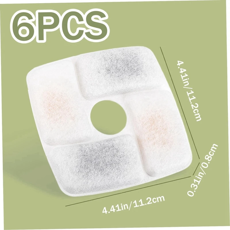 Cat Water Fountain Filter 6Pcs Activated Carbon Fountain Filter,Pet Fountain Filter Replacement Triple Filtration System