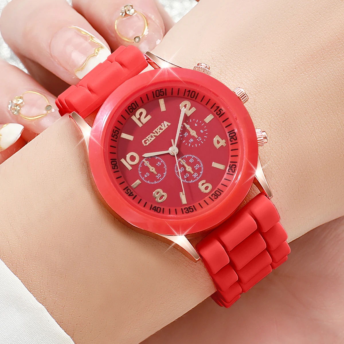 5PCS Women\'s Watches Fashion Silicone Band Analog Quartz Watch Set（Without Box）